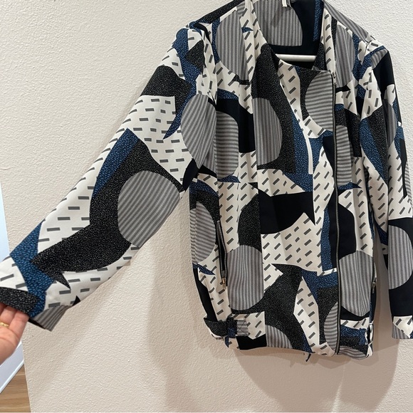 Topshop geometric print motorcycle style jacket Sz 4 - Picture 4 of 7